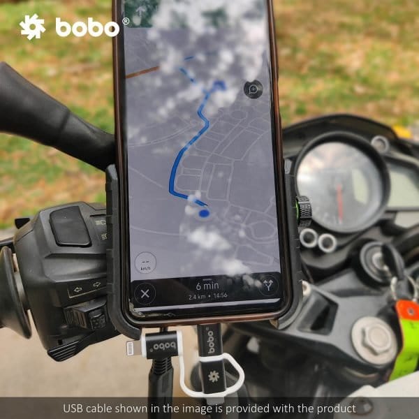 Destination Moto Bobo BM1 Pro Jaw-Grip Bike Phone Holder (with fast USB 3.0 charger, SAE connector & Fast USB Cable) Motorcycle Mobile Mount