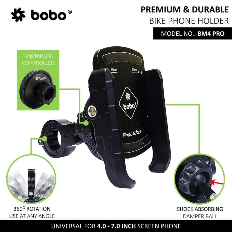 Destination Moto BOBO BM4 PRO Jaw-Grip Bike Phone Holder with Vibration Controller Motorcycle Mobile Mount