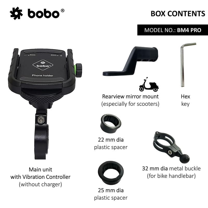 Destination Moto BOBO BM4 PRO Jaw-Grip Bike Phone Holder with Vibration Controller Motorcycle Mobile Mount